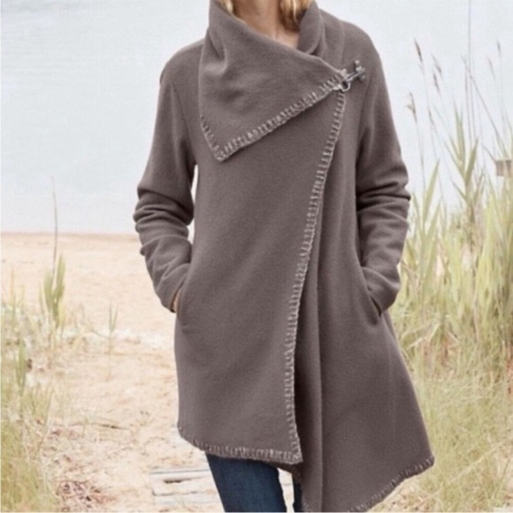 Garnet Hill Asymmetrical Boiled Wool Coat Dark Taupe 2